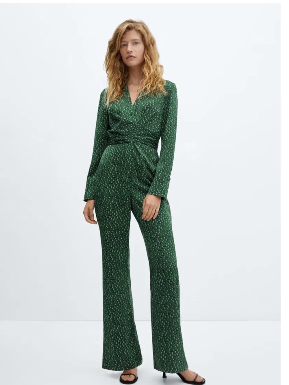 Mango Dark Green Patterned Wrap Jumpsuit